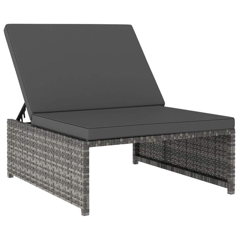 vidaXL Poly Rattan Reclining Patio Chairs 2 pcs with Table in Gray
