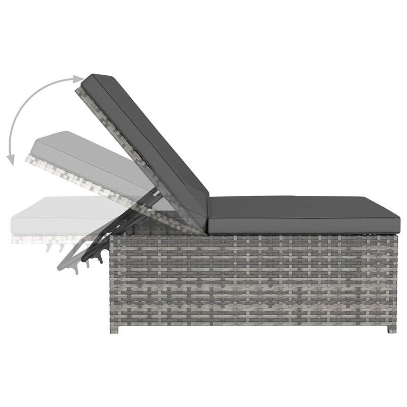 vidaXL Poly Rattan Reclining Patio Chairs 2 pcs with Table in Gray