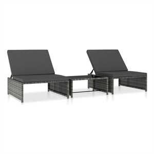 vidaXL Poly Rattan Reclining Patio Chairs 2 pcs with Table in Gray