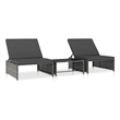 vidaXL Poly Rattan Reclining Patio Chairs 2 pcs with Table in Gray