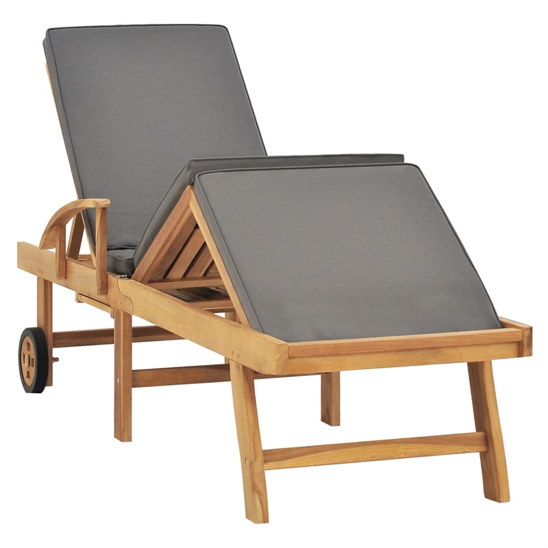 vidaXL Solid Teak Wood Sun Lounger with Cushion in Dark Grey