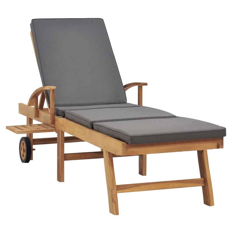 vidaXL Solid Teak Wood Sun Lounger with Cushion in Dark Grey