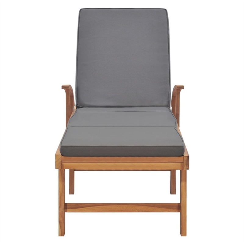 vidaXL Solid Teak Wood Sun Lounger with Cushion in Dark Grey