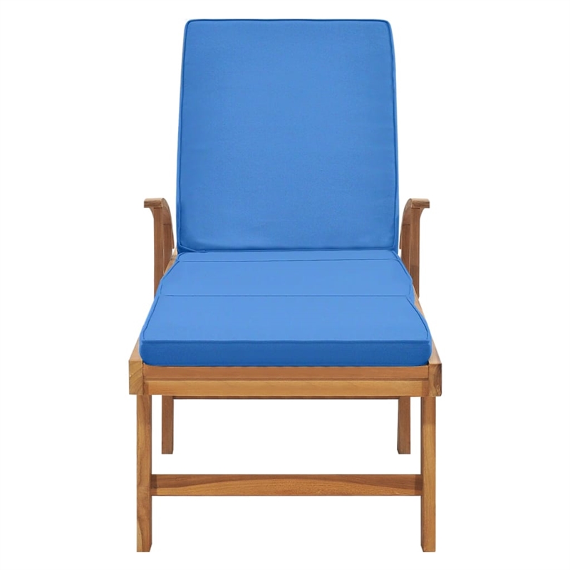 vidaXL Solid Teak Wood Sun Lounger with Cushion in Blue