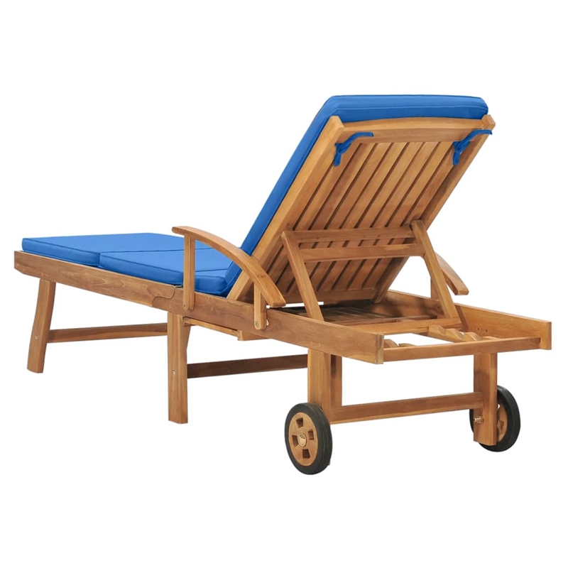 vidaXL Solid Teak Wood Sun Lounger with Cushion in Blue