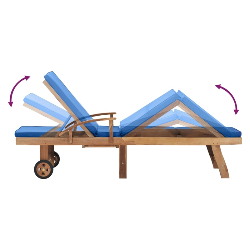 vidaXL Solid Teak Wood Sun Lounger with Cushion in Blue