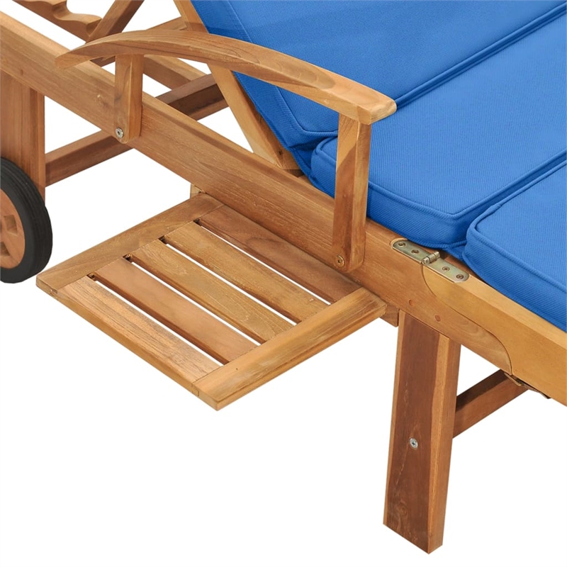 vidaXL Solid Teak Wood Sun Lounger with Cushion in Blue