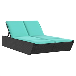 vidaXL Poly Rattan Double Sun Lounger with Cushions in Black