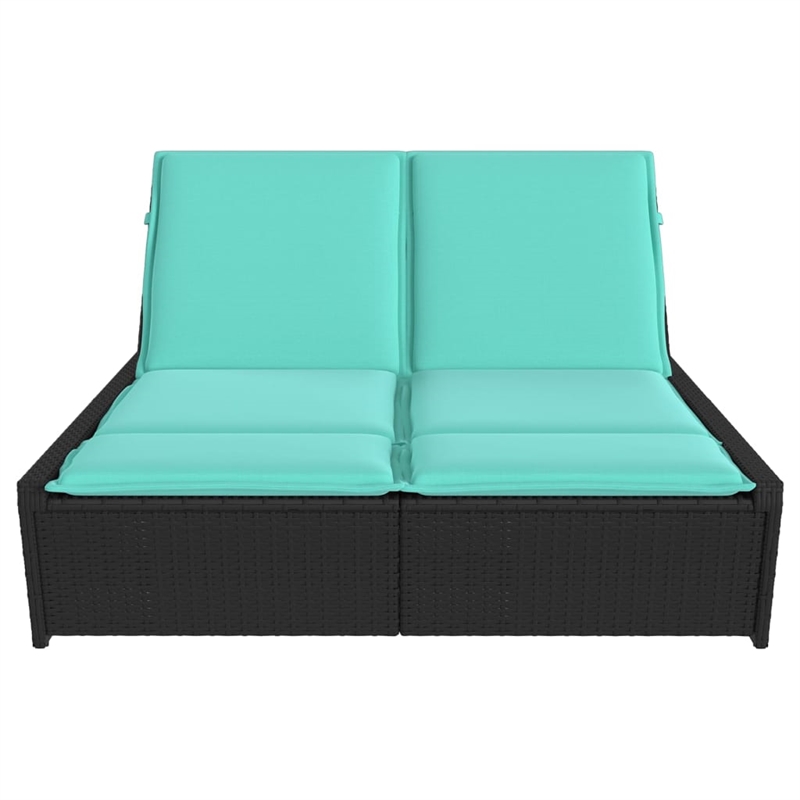 vidaXL Poly Rattan Double Sun Lounger with Cushions in Black