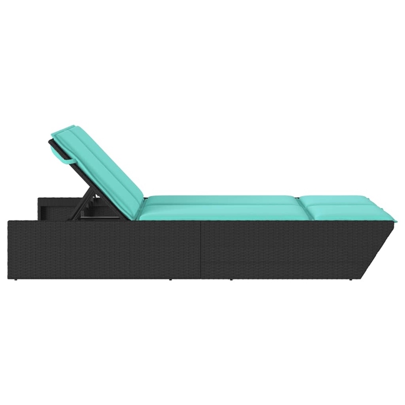 vidaXL Poly Rattan Double Sun Lounger with Cushions in Black