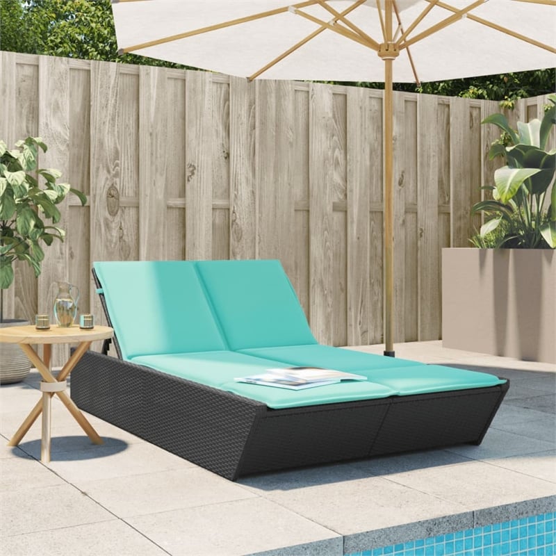 vidaXL Poly Rattan Double Sun Lounger with Cushions in Black