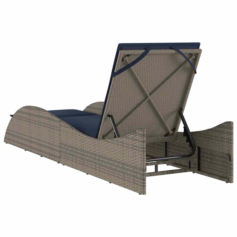 vidaXL Poly Rattan Sun Lounger w/ Cushion in Grey