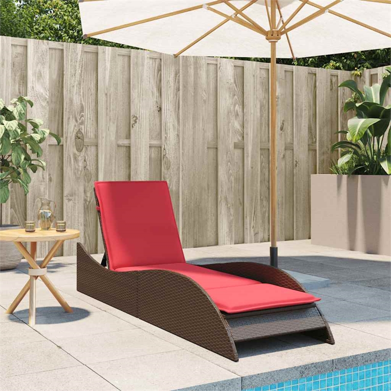 vidaXL Poly Rattan Sun Lounger w/ Cushion in Brown