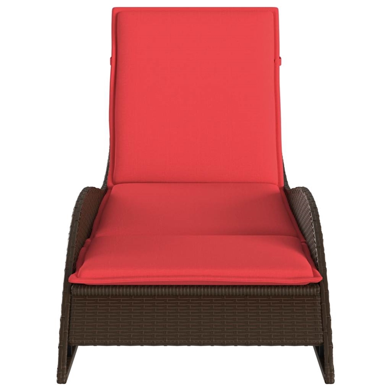 vidaXL Poly Rattan Sun Lounger w/ Cushion in Brown