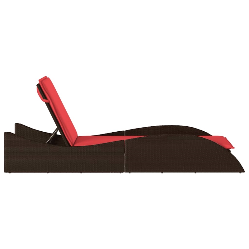 vidaXL Poly Rattan Sun Lounger w/ Cushion in Brown