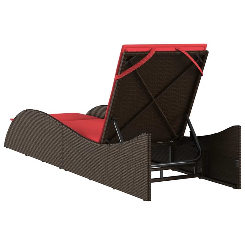 vidaXL Poly Rattan Sun Lounger w/ Cushion in Brown