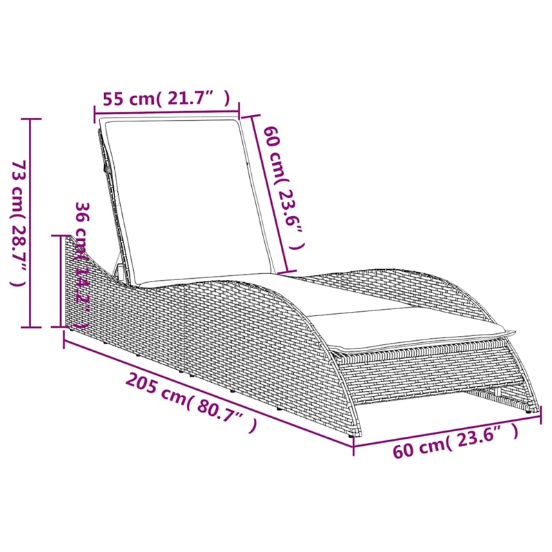 vidaXL Poly Rattan Sun Lounger w/ Cushion in Brown
