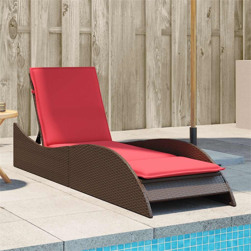 vidaXL Poly Rattan Sun Lounger w/ Cushion in Brown
