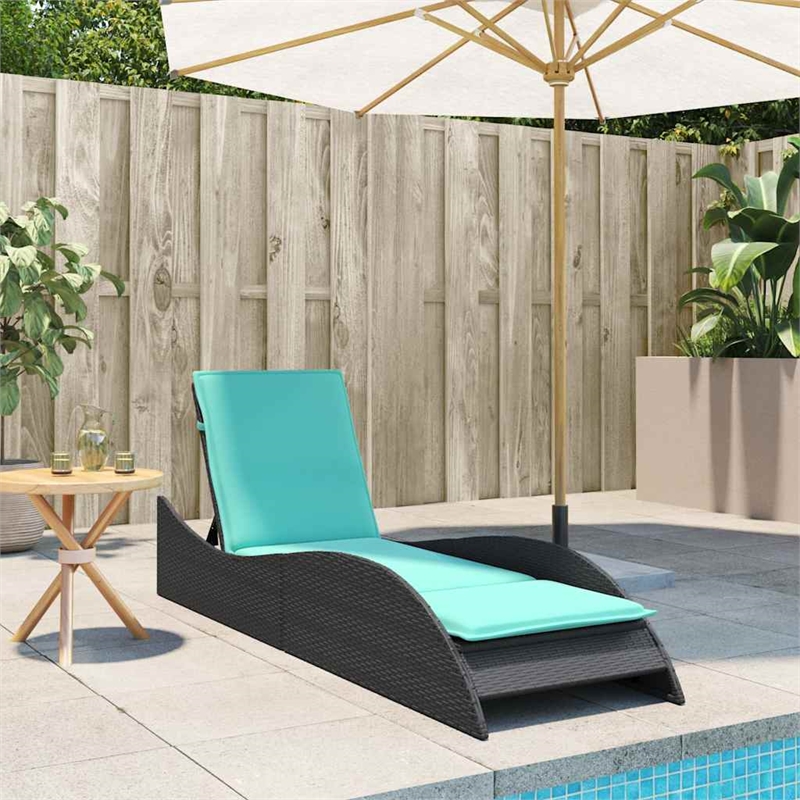 vidaXL Poly Rattan Sun Lounger w/ Cushion in Black