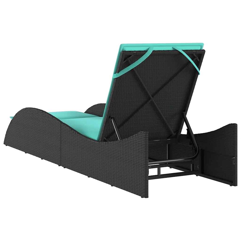 vidaXL Poly Rattan Sun Lounger w/ Cushion in Black