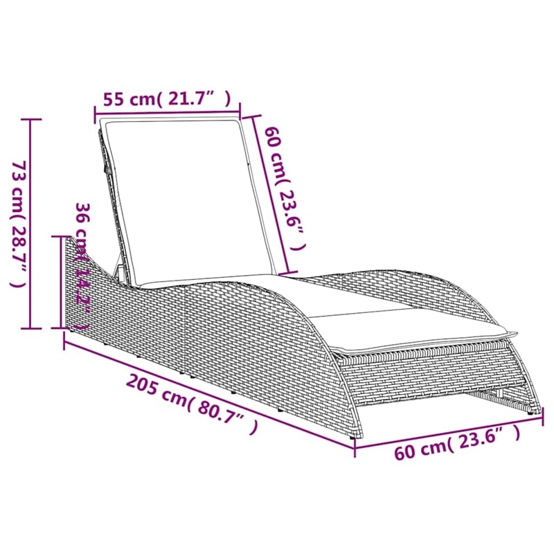vidaXL Poly Rattan Sun Lounger w/ Cushion in Black