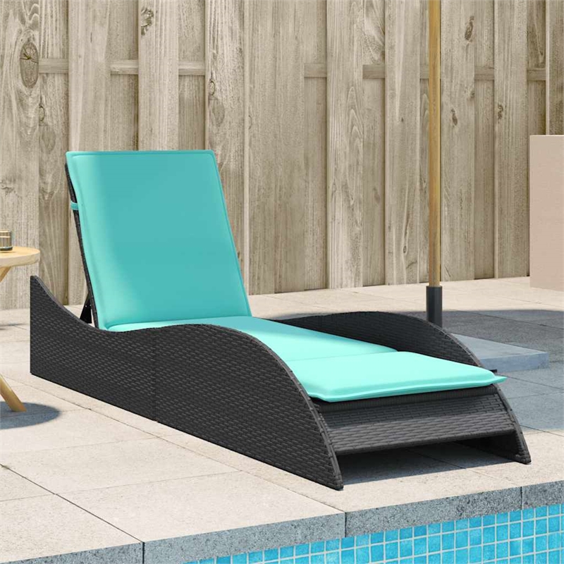 vidaXL Poly Rattan Sun Lounger w/ Cushion in Black
