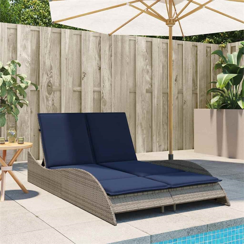 vidaXL Poly Rattan Sun Lounger w/ Cushions in Grey