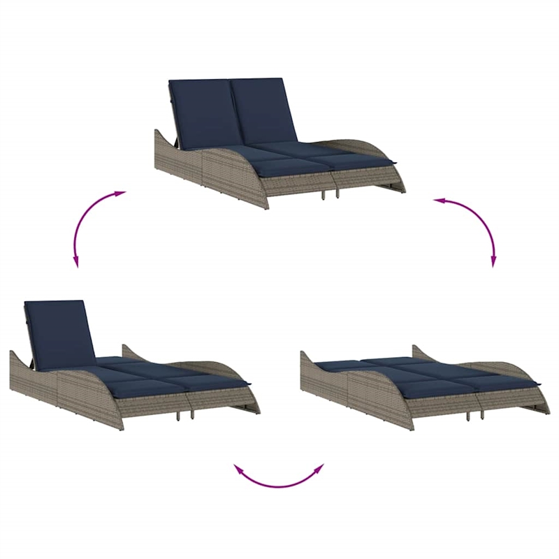 vidaXL Poly Rattan Sun Lounger w/ Cushions in Grey