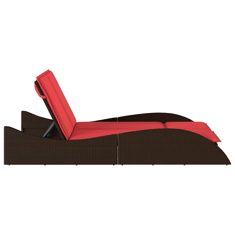 vidaXL Poly Rattan Sun Lounger w/ Cushions in Brown