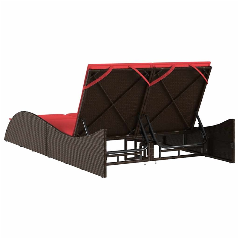 vidaXL Poly Rattan Sun Lounger w/ Cushions in Brown