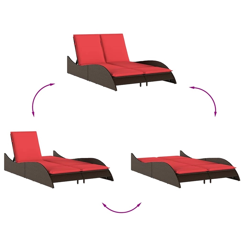 vidaXL Poly Rattan Sun Lounger w/ Cushions in Brown