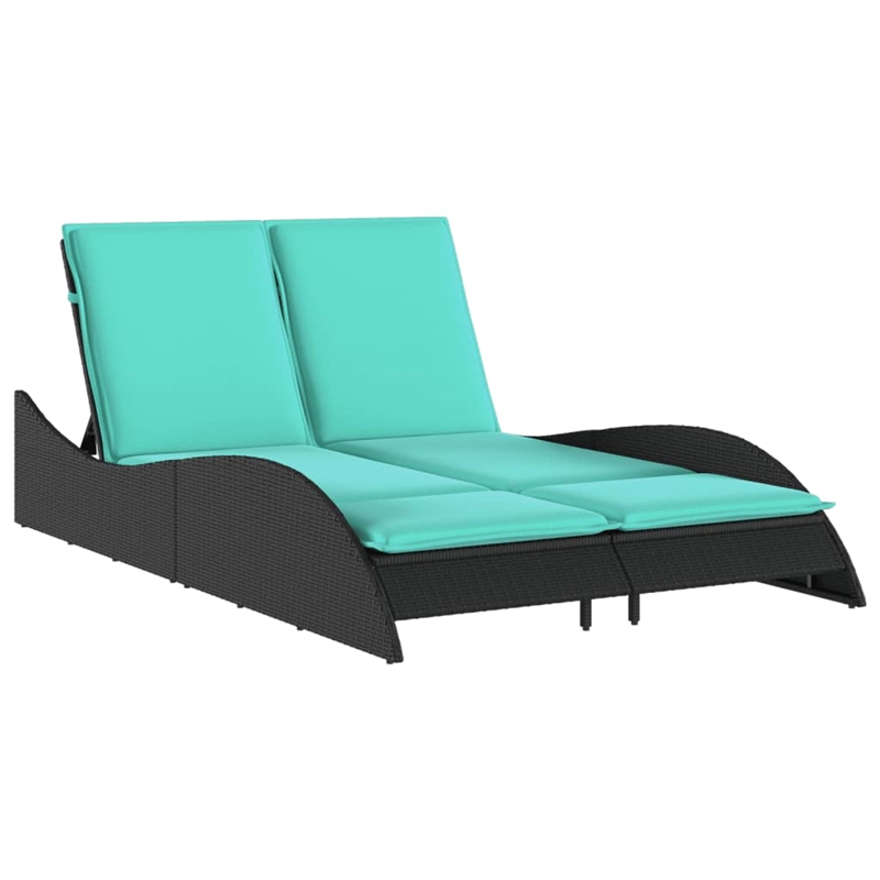 vidaXL Poly Rattan Sun Lounger w/ Cushions in Black