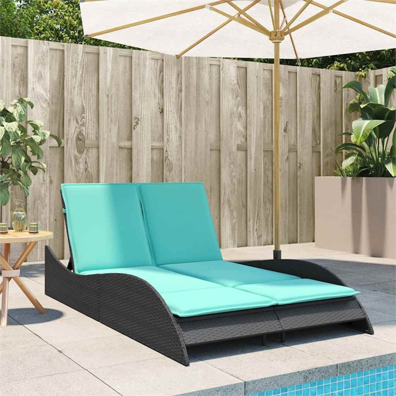 vidaXL Poly Rattan Sun Lounger w/ Cushions in Black