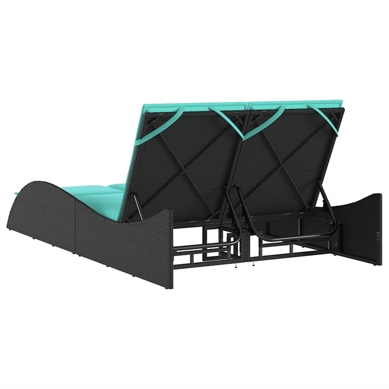vidaXL Poly Rattan Sun Lounger w/ Cushions in Black