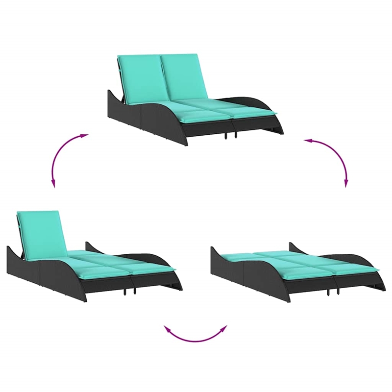 vidaXL Poly Rattan Sun Lounger w/ Cushions in Black