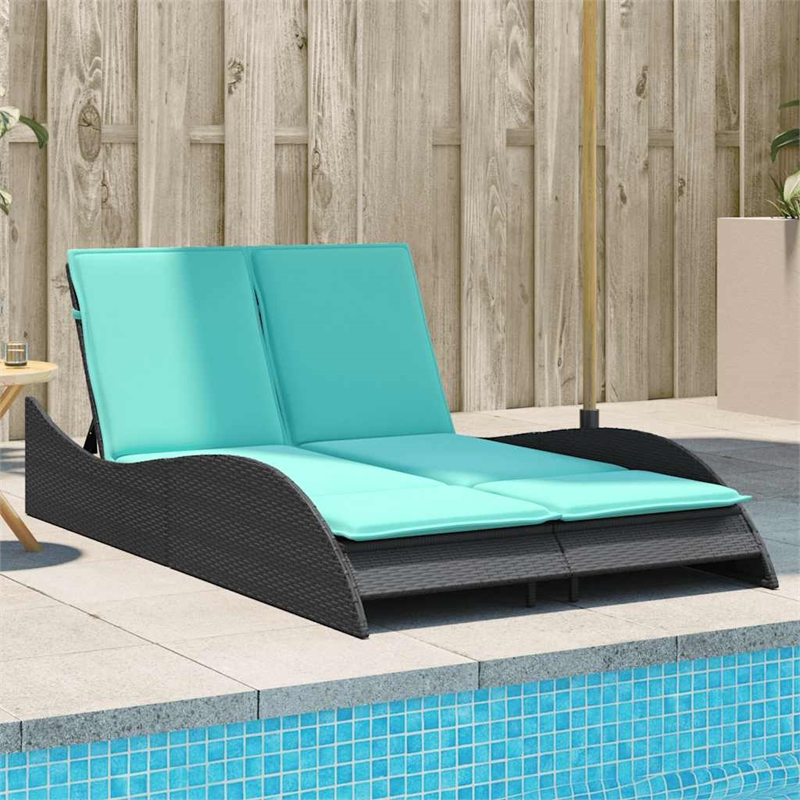 vidaXL Poly Rattan Sun Lounger w/ Cushions in Black