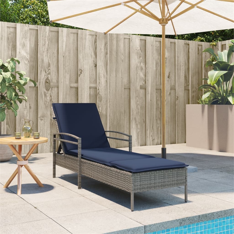 vidaXL Poly Rattan Sun Lounger w/ Cushion in Grey