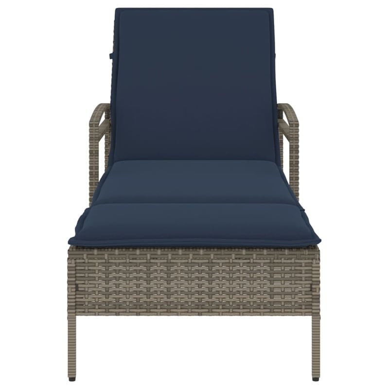 vidaXL Poly Rattan Sun Lounger w/ Cushion in Grey