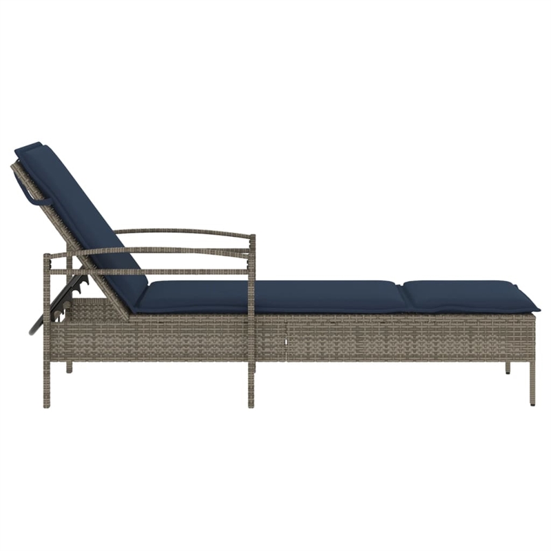 vidaXL Poly Rattan Sun Lounger w/ Cushion in Grey