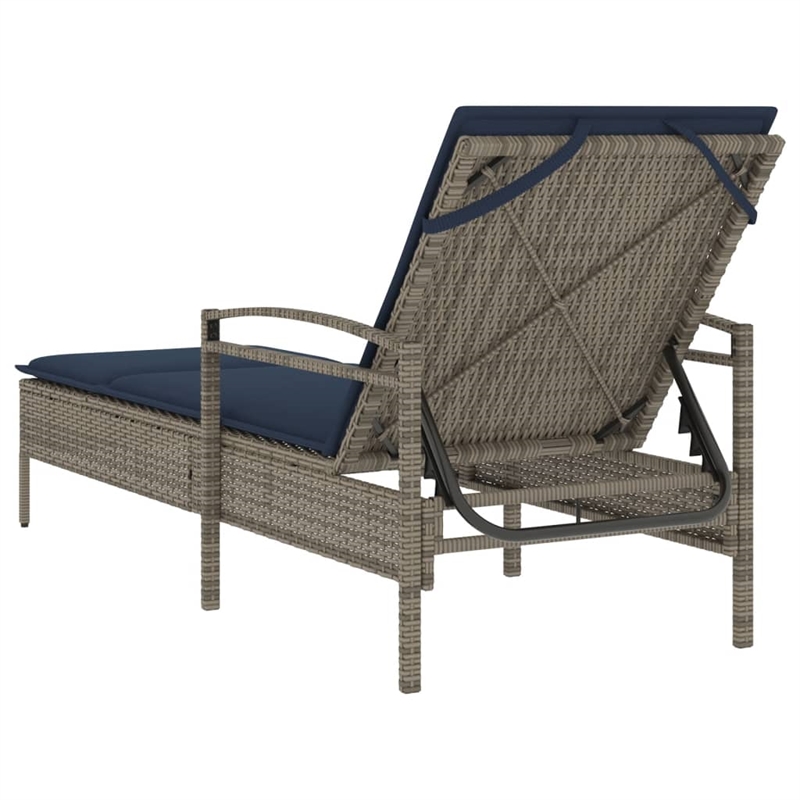 vidaXL Poly Rattan Sun Lounger w/ Cushion in Grey