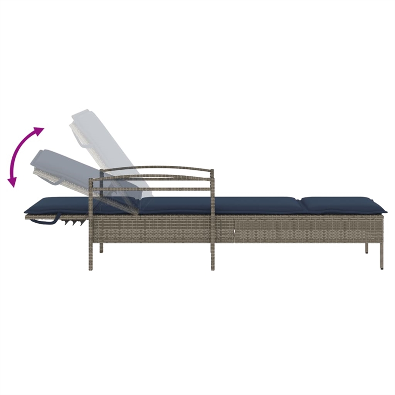 vidaXL Poly Rattan Sun Lounger w/ Cushion in Grey