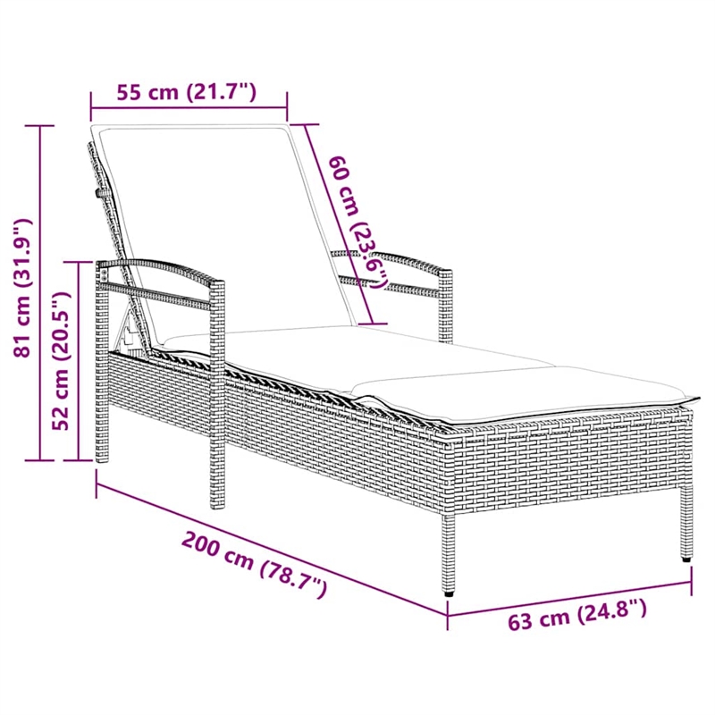 vidaXL Poly Rattan Sun Lounger w/ Cushion in Grey