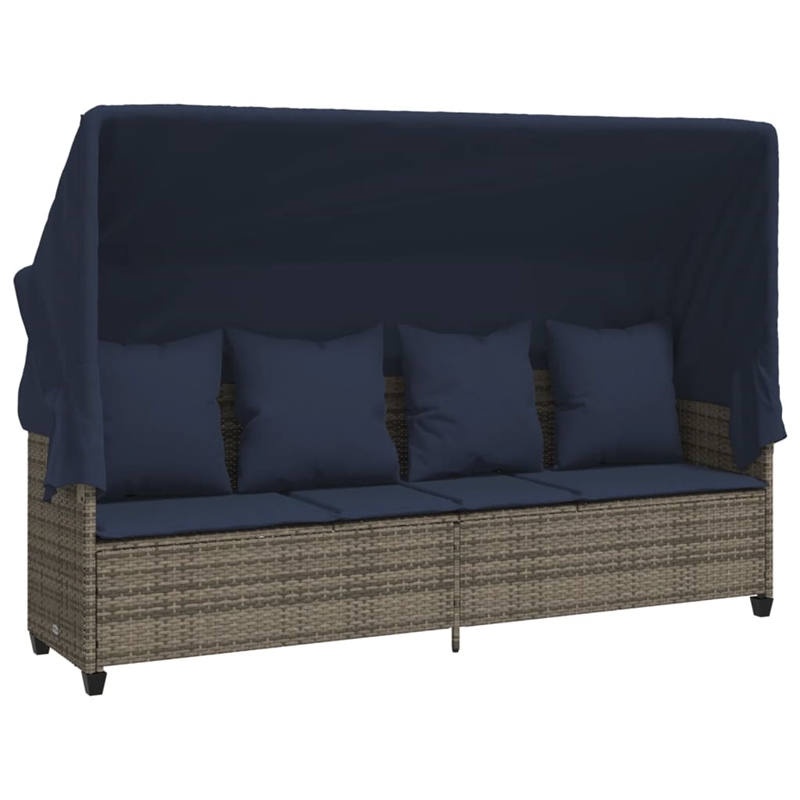 vidaXL Poly Rattan Sun Lounger w/ Canopy & Cushions in Gray