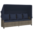 vidaXL Poly Rattan Sun Lounger w/ Canopy & Cushions in Gray