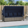 vidaXL Poly Rattan Sun Lounger w/ Canopy & Cushions in Gray