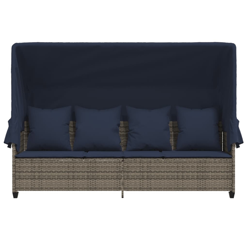 vidaXL Poly Rattan Sun Lounger w/ Canopy & Cushions in Gray