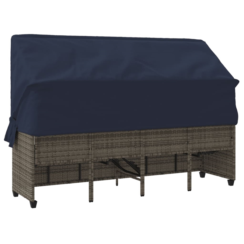 vidaXL Poly Rattan Sun Lounger w/ Canopy & Cushions in Gray