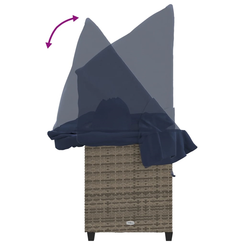 vidaXL Poly Rattan Sun Lounger w/ Canopy & Cushions in Gray