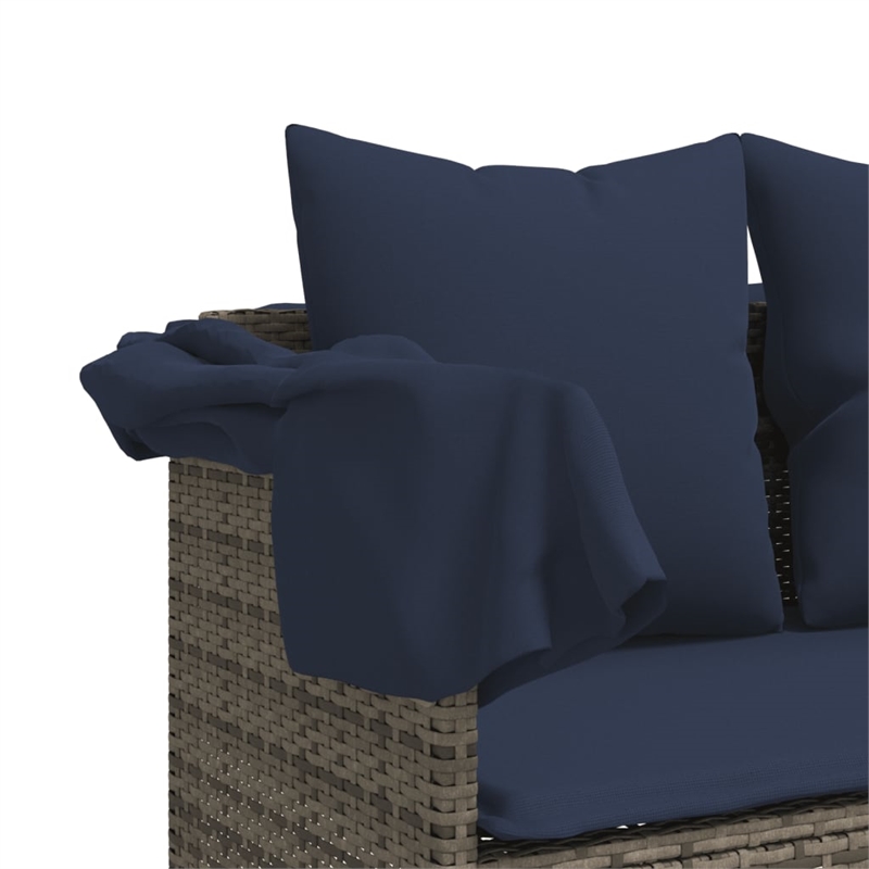 vidaXL Poly Rattan Sun Lounger w/ Canopy & Cushions in Gray