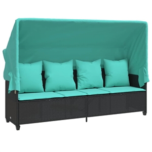 vidaXL Poly Rattan Sun Lounger w/ Canopy & Cushions in Black